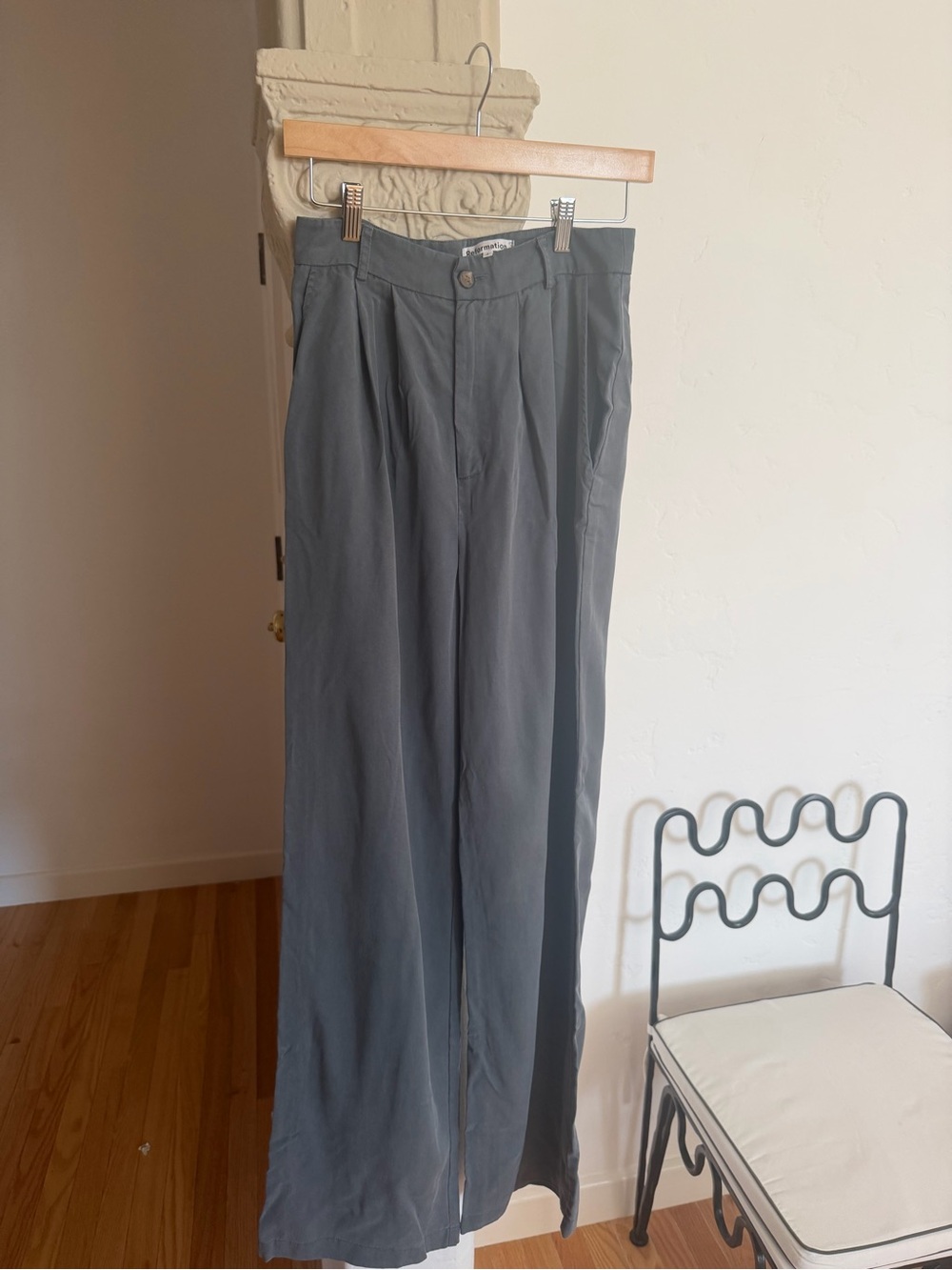Reformation Wide-Leg High-Rise Pants in Charcoal